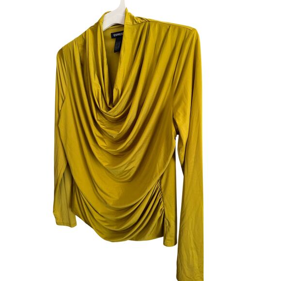Express Conscious Edit Chartreuse Long Sleeve Blouse - Women's Large - Picture 3 of 6